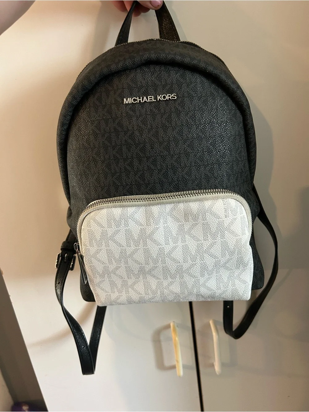Michael Kors Black Backpack with White Front Pocket